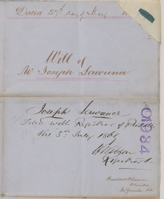 Joseph Lawrence probate file cover